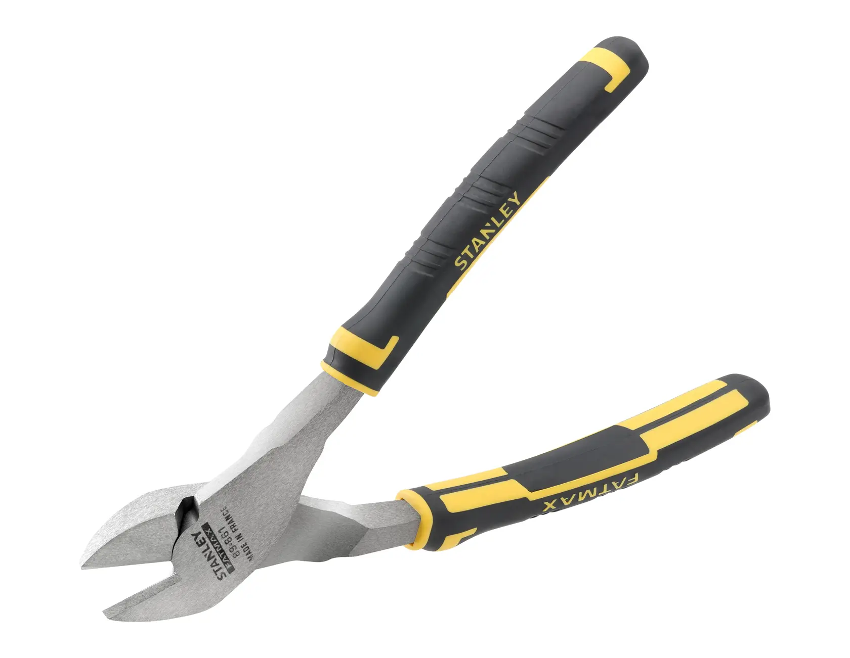 Stanley side cutting pliers with black and yellow ergonomic handles, shown on a white background.