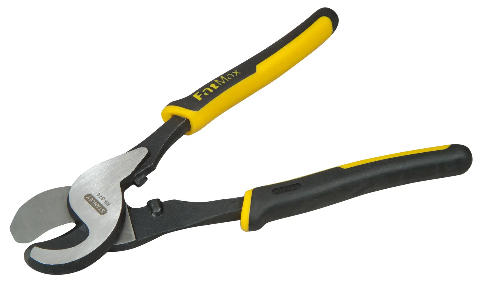 Stanley FatMax cable cutter with black and yellow handles, designed for cutting cables cleanly and efficiently.