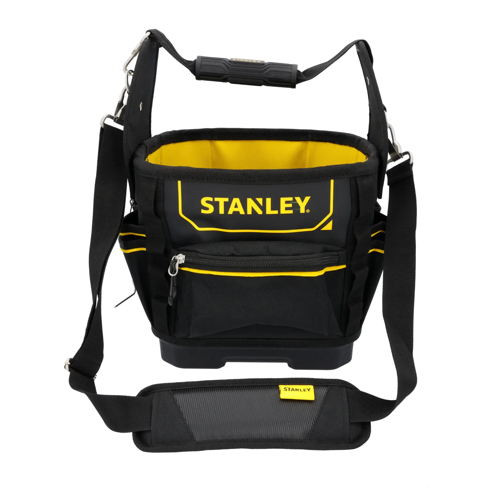 STANLEY 1-93-952 tool bag, FATMAX series, black and yellow, front view on white background.