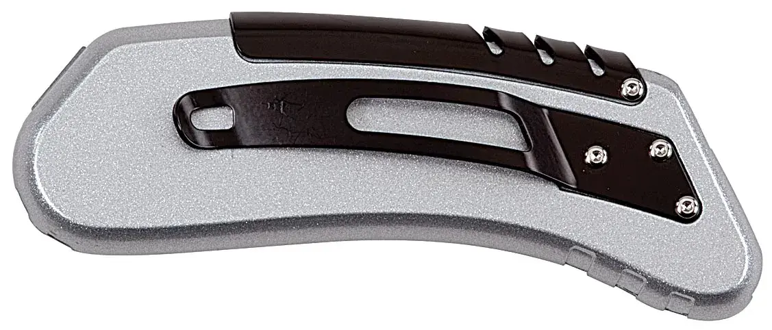 Stanley 9-10-810 folding pocket knife in silver and black, product photo on white background.