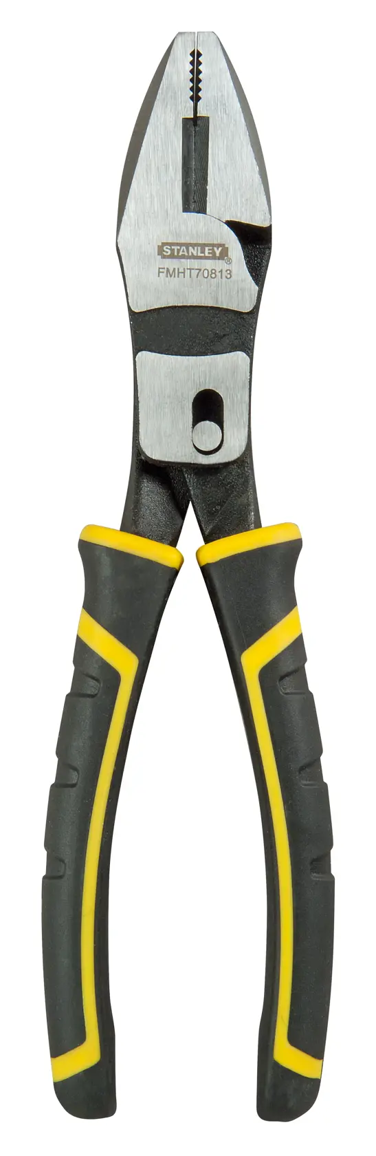 Stanley FMHT0-70813 pliers with black and yellow handles, shown against a white background.