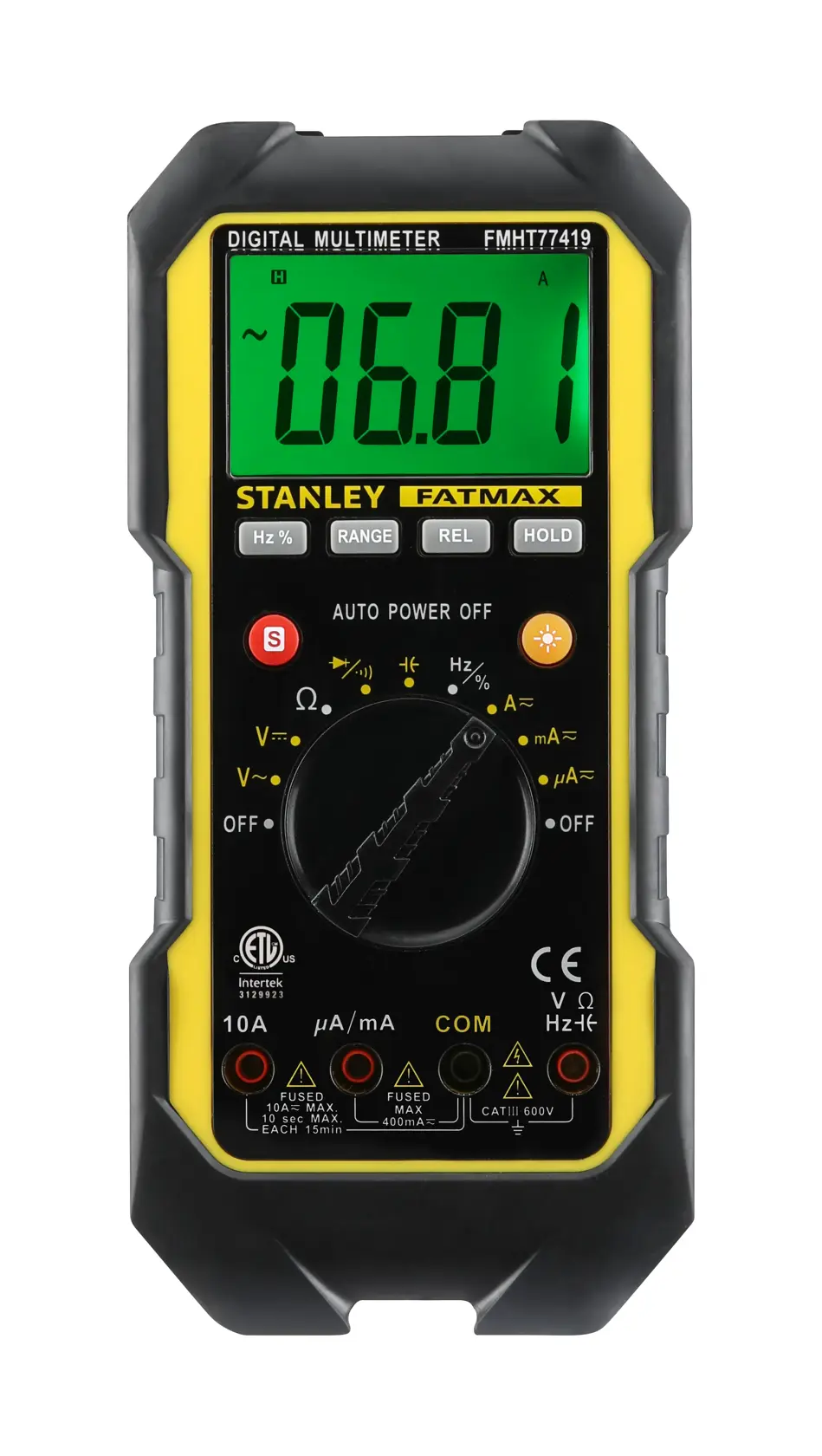 Stanley Fatmax digital multimeter FMHT0-77419 with large screen and rotary dial.
