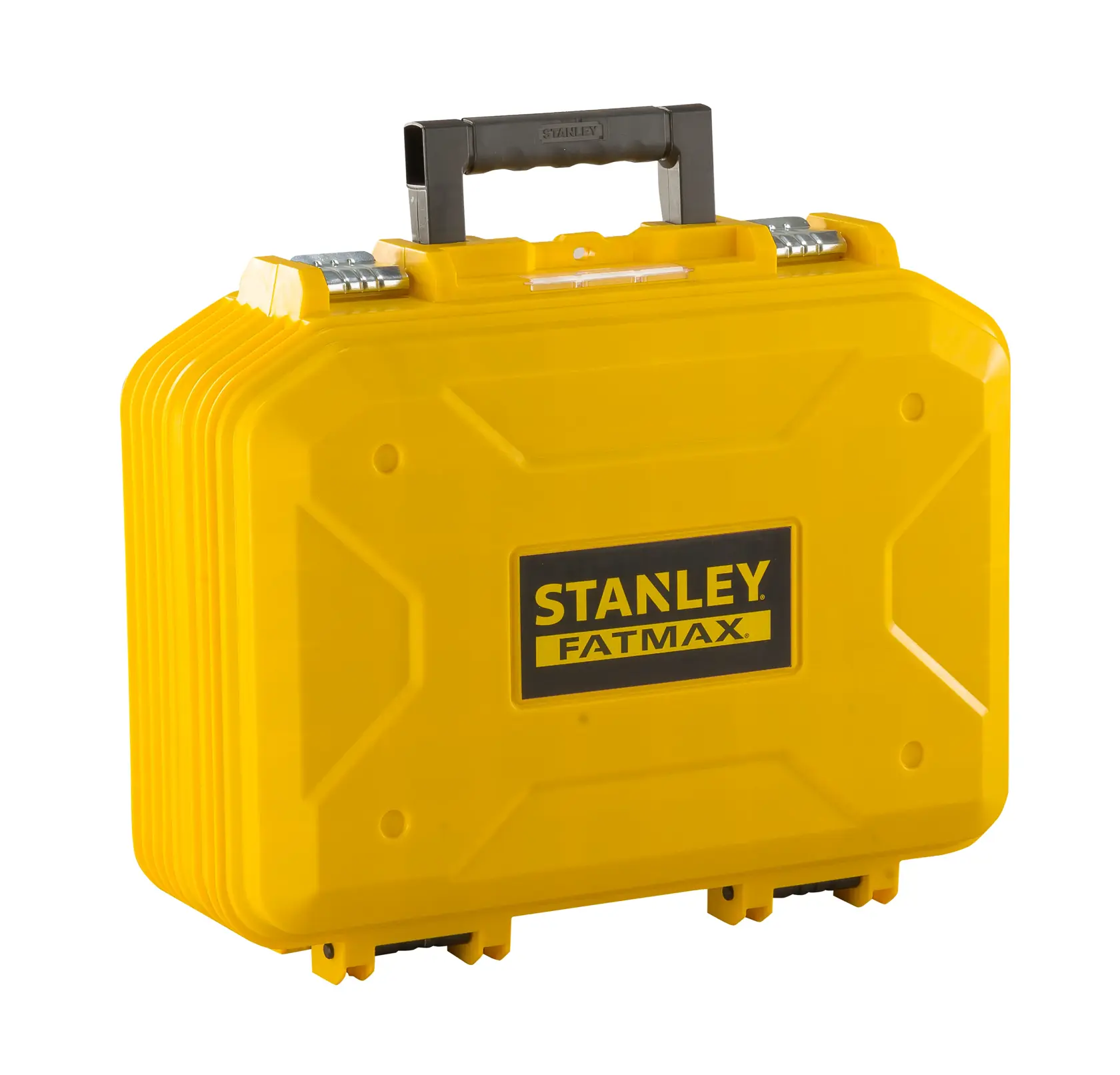 STANLEY FMST1-71943 yellow plastic tool case with black handle, front angle on white background.
