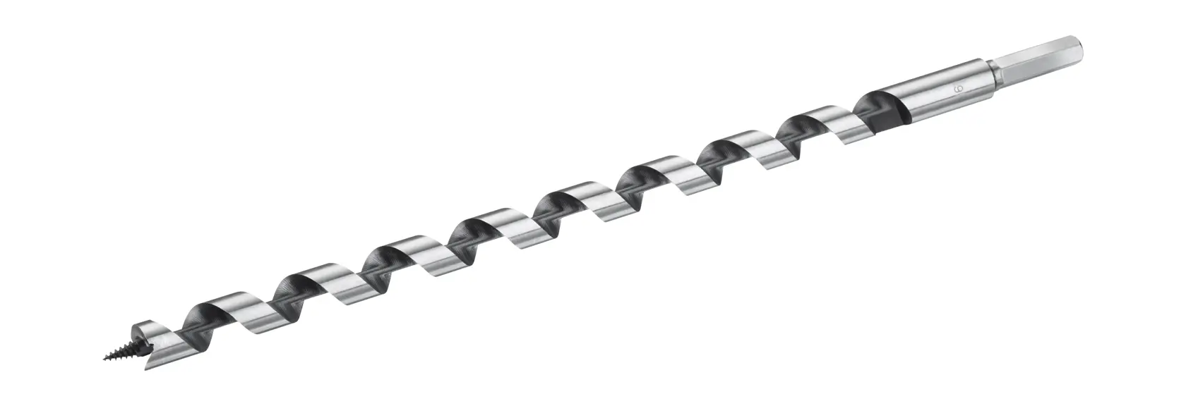 Photo of STANLEY STA52165 auger drill bit, silver, spiral design, side angle on white background.