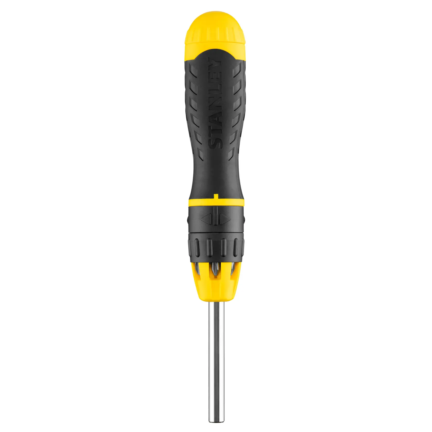 Stanley black and yellow screwdriver with ergonomic handle, designed for precision work.