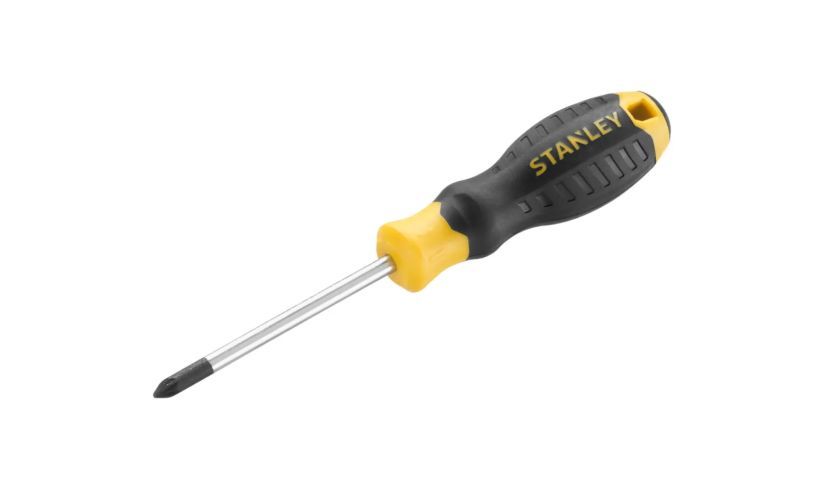 STANLEY STHT16162-0 Phillips screwdriver with black and yellow ergonomic handle, product side view on white background.