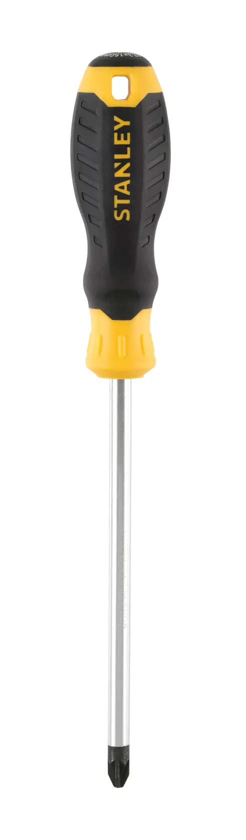 STANLEY STHT16164-0 Phillips screwdriver with black and yellow handle, straight-on view on white background.