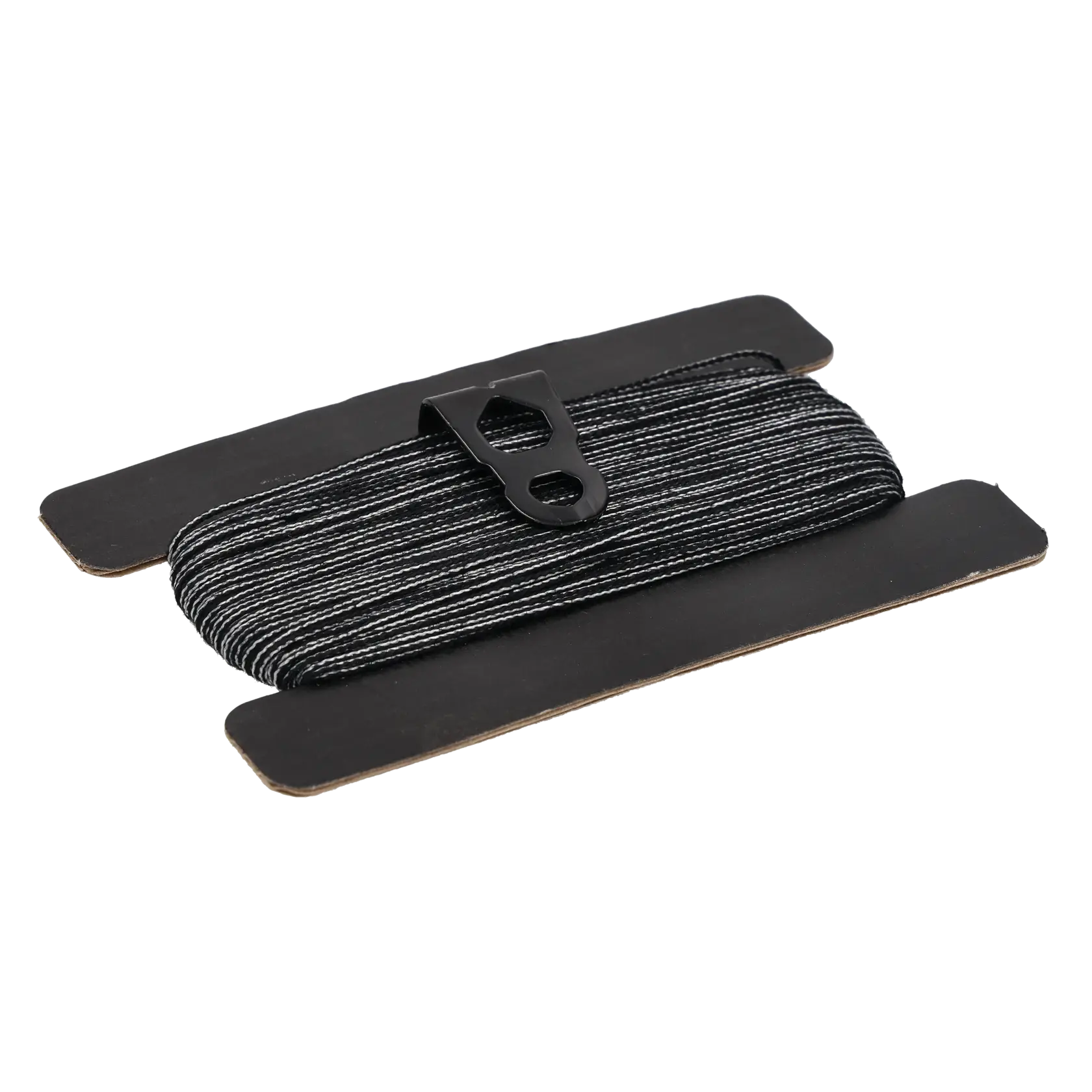 Stanley STHT47613-0 photography of black and white braided line on a cardboard spool, angled side view.