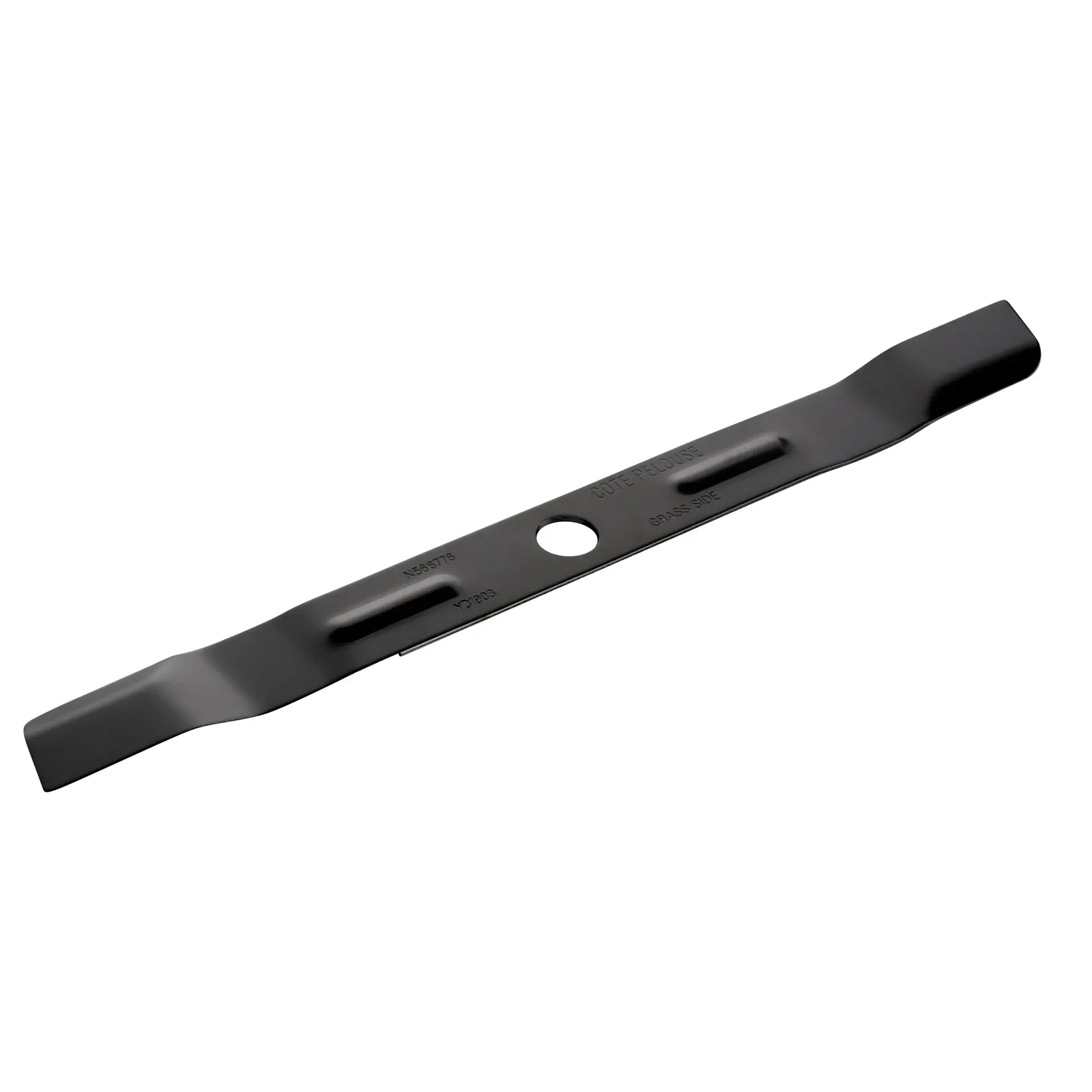 STANLEY STZMW353 lawn mower blade, black metal, straight design, top angle on white background.